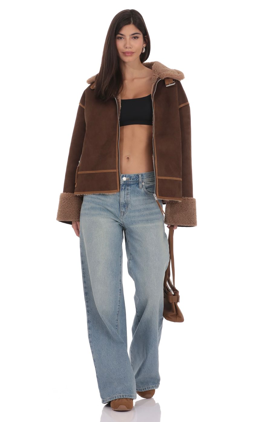 Product image for Suede Sherpa Lined Jacket in Brown