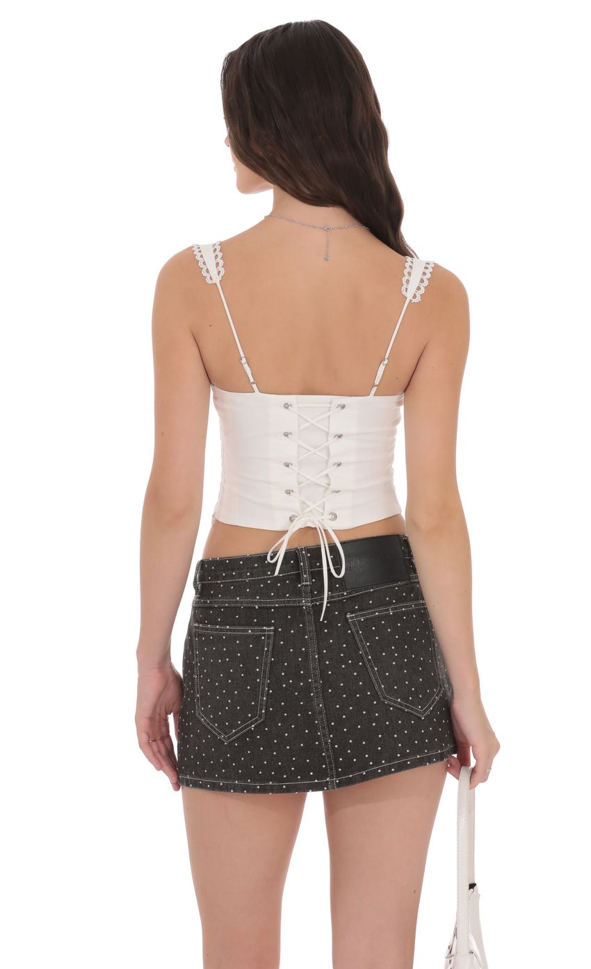 Product image for Low Rise Polka Dot Denim Mini Skirt in Faded Black