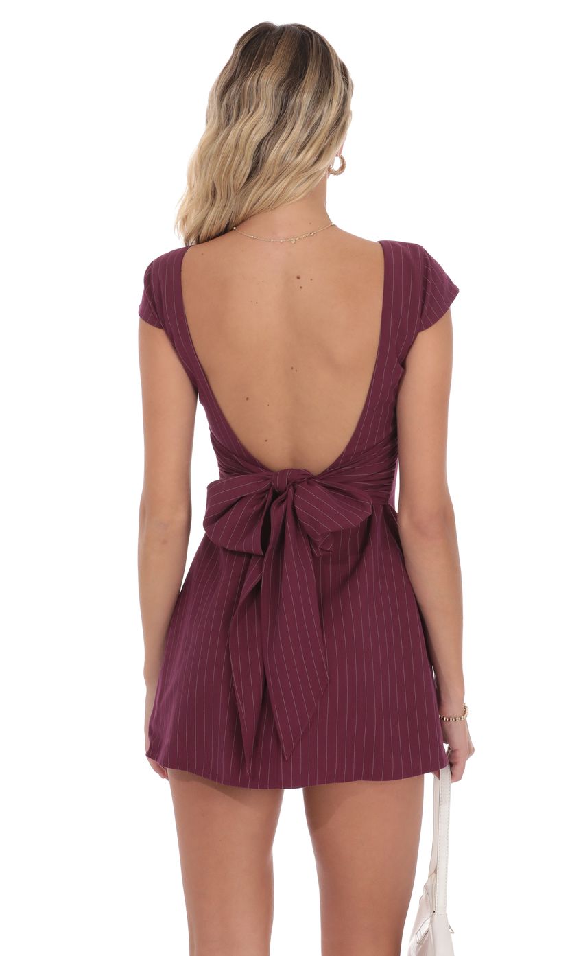 Product image for Pinstripe Back Bow Dress in Wine