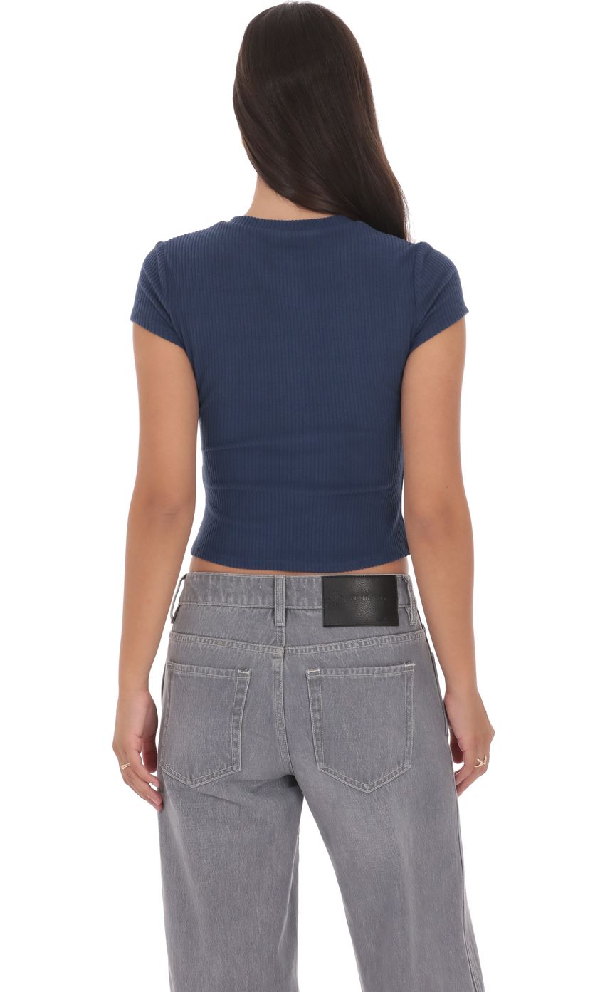 Product image for Ribbed Short Sleeve Top in Navy