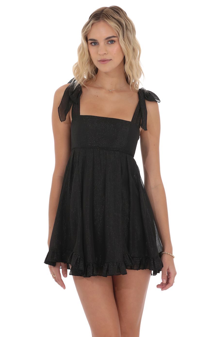 Product image for Shimmer Ruffle Babydoll Dress in Black
