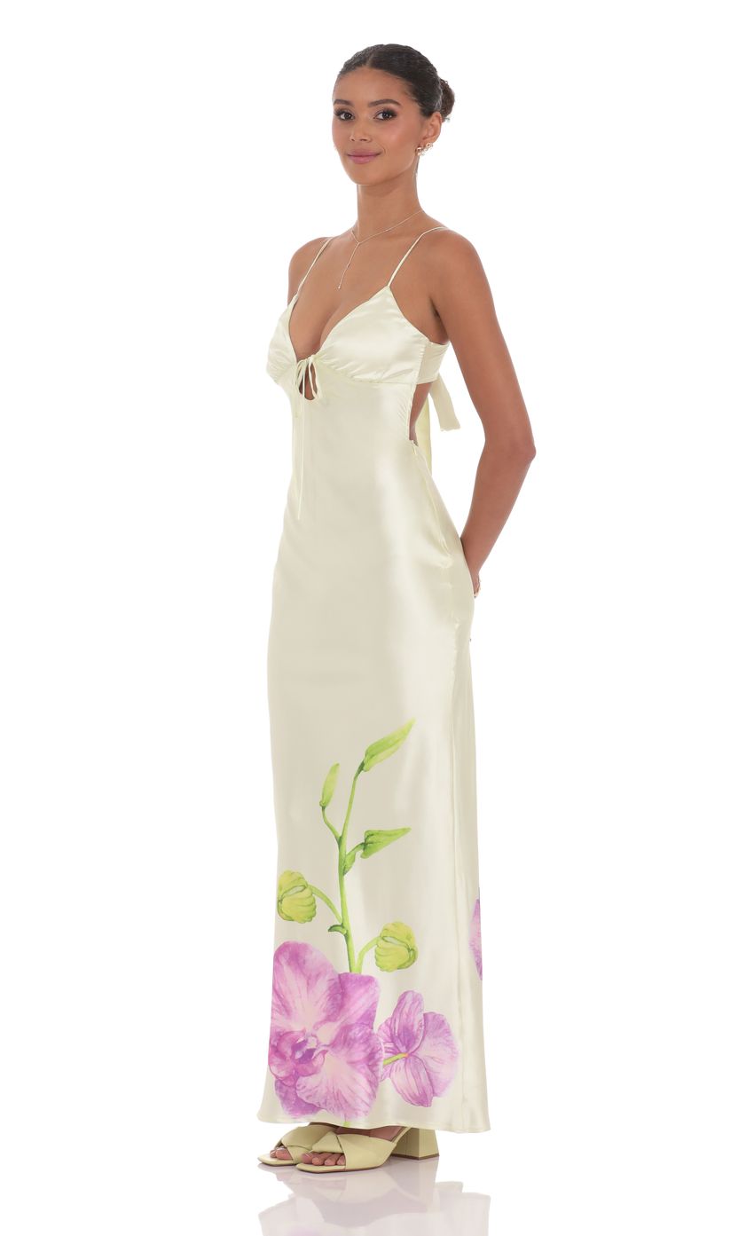 Picture Satin Front Tie Floral Maxi Dress in Pastel Green. Source: https://media-img.lucyinthesky.com/data/product-media/850xAUTO/dbac7204-11d4-4159-8cc7-306d1af214e4.jpg
