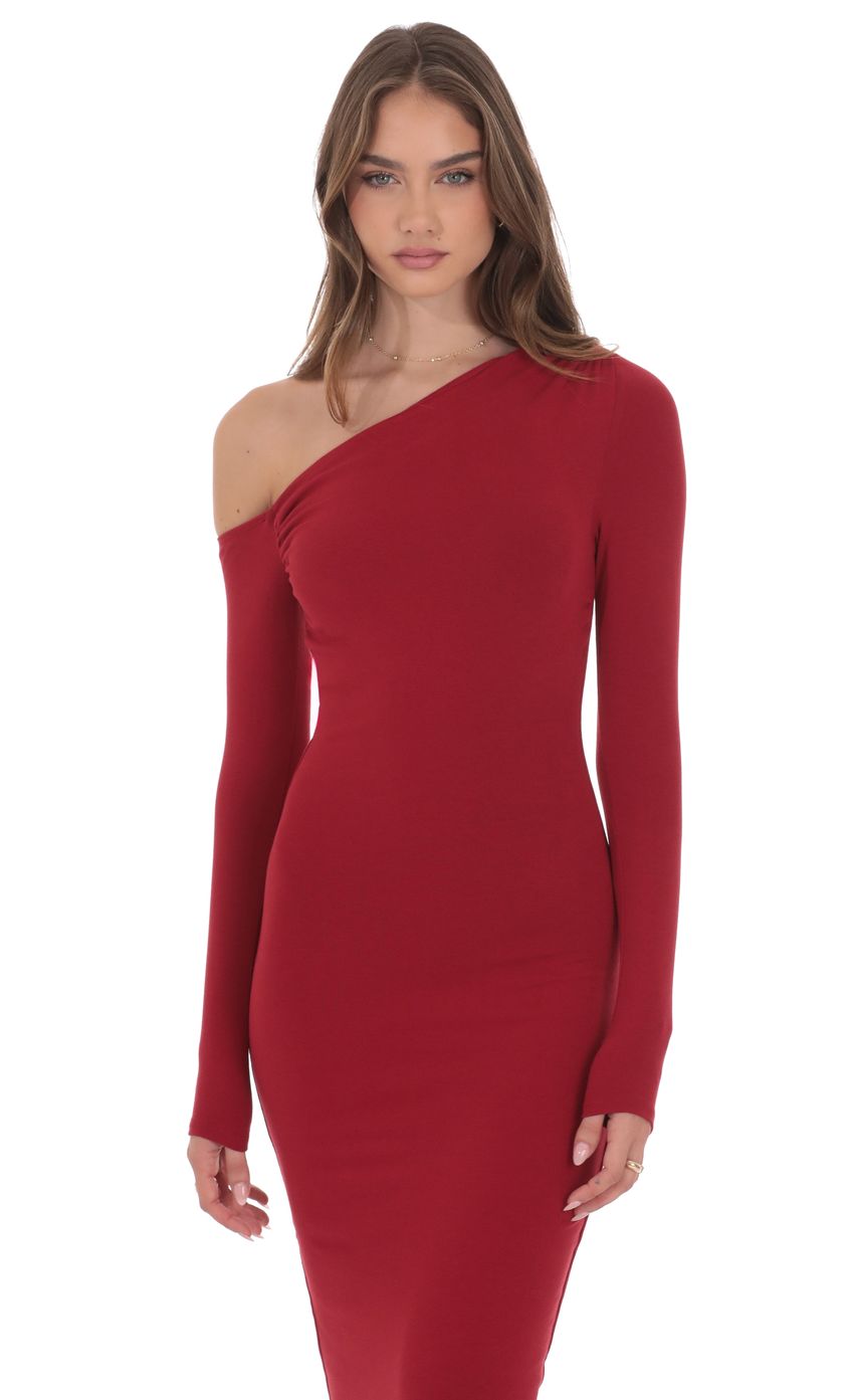 Изображение товара для Красное макси-платье с открытыми плечами и длинными рукавами