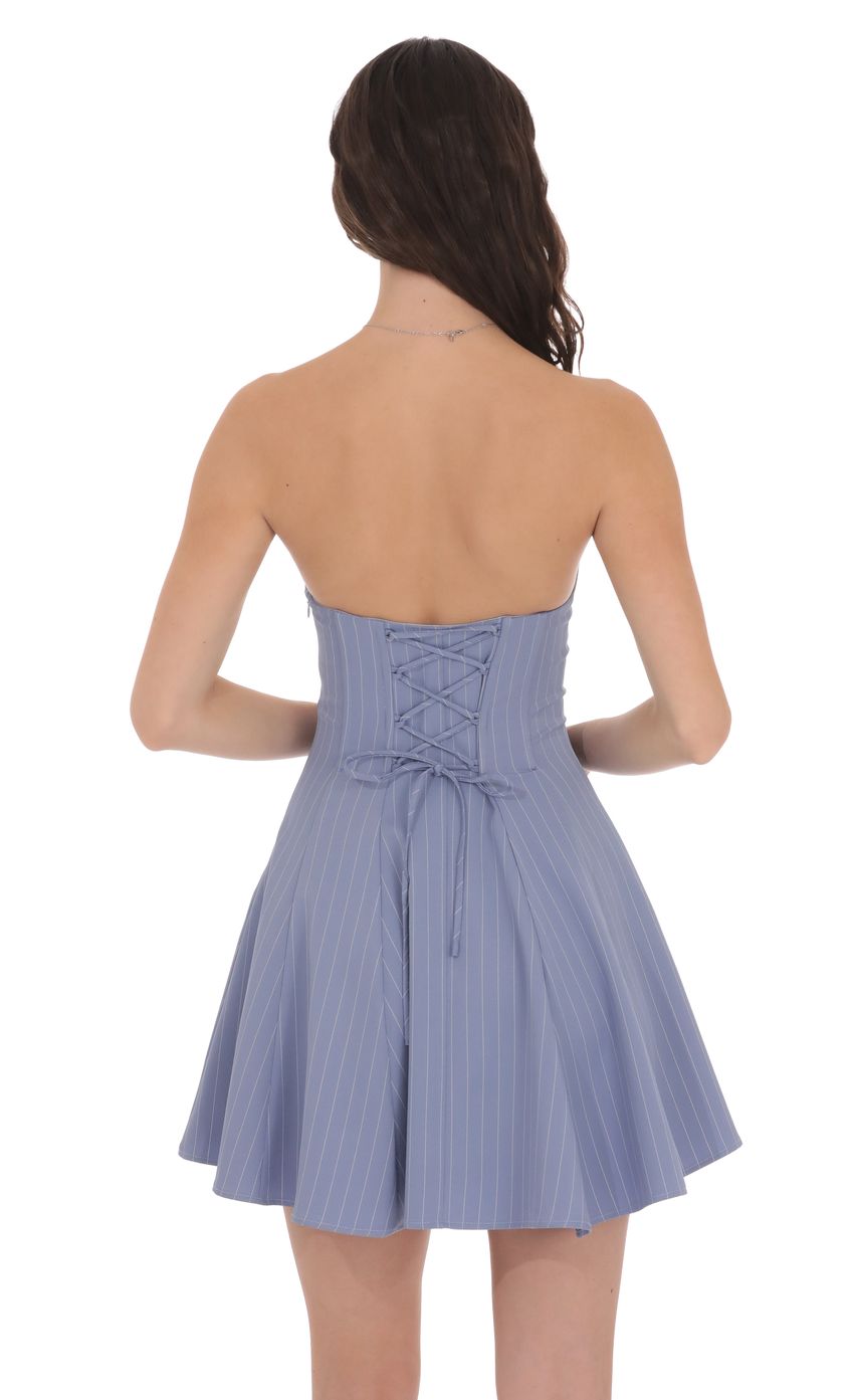 Product image for Pinstripe Corset Strapless Dress in Denim Blue