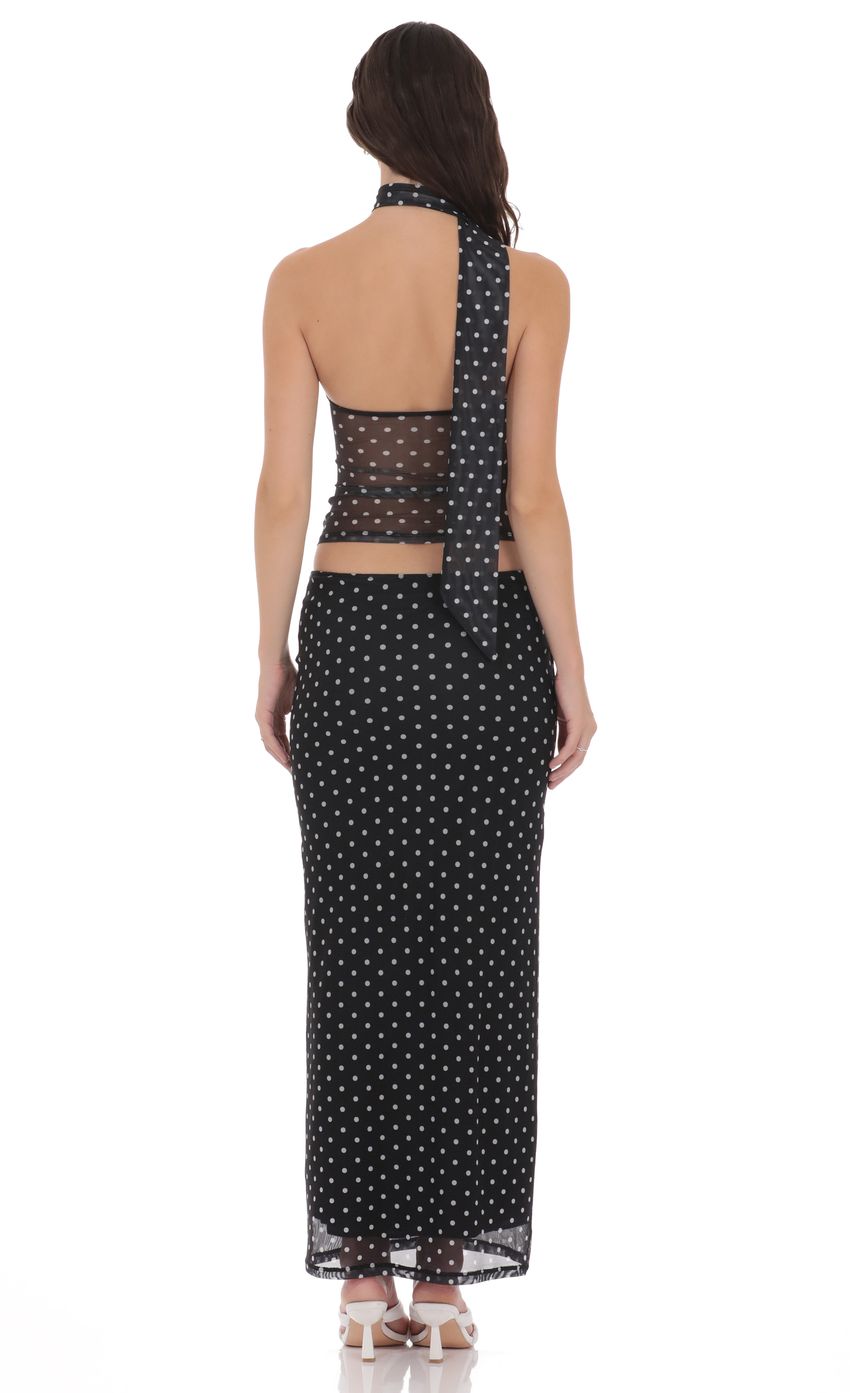 Product image for Polka Dot Mesh Pencil Maxi Skirt in Black