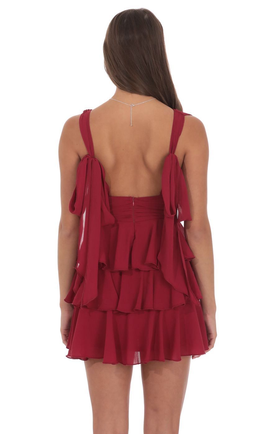 Product image for Plunge Neck Ruffle Dress in Maroon