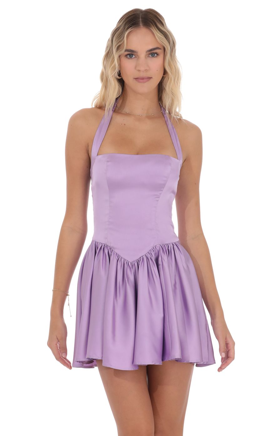 Product image for Satin Halter A-line Dress in Lilac