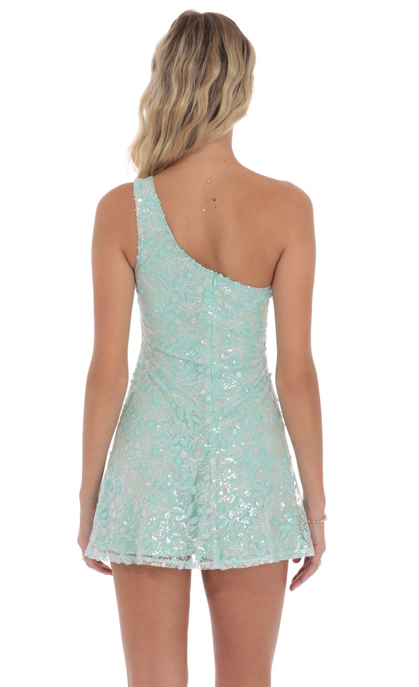 Product image for Sequin Floral One Shoulder Dress in Seafoam