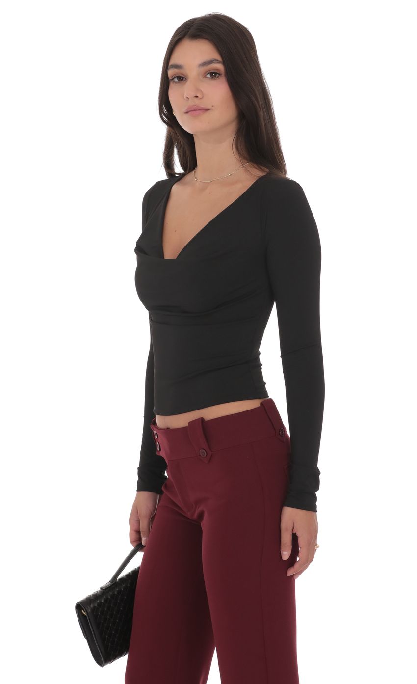 Изображение товара для Топ с драпированным воротом и длинными рукавами