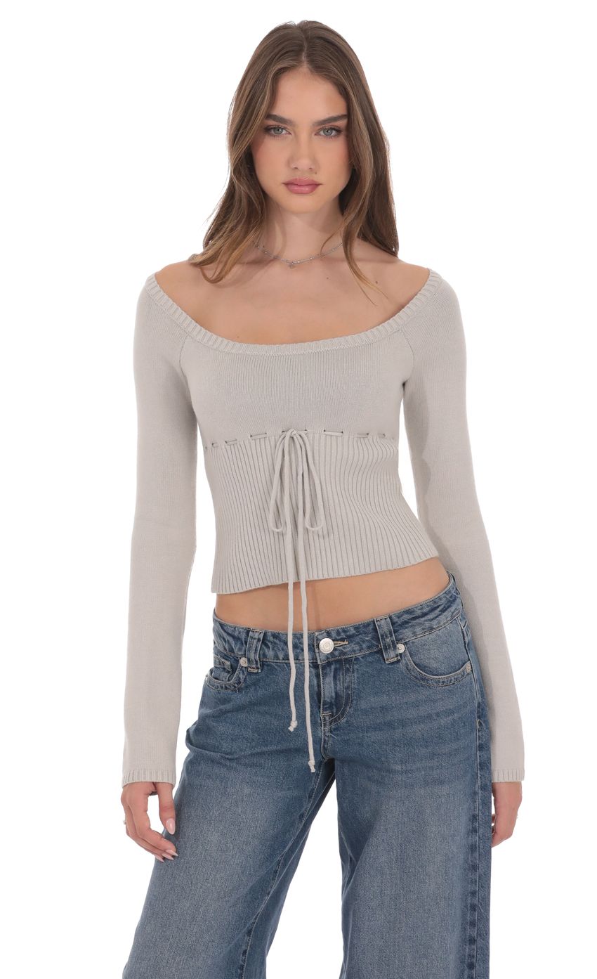 Изображение товара для Трикотажный топ с акцентом на талии в сером цвете