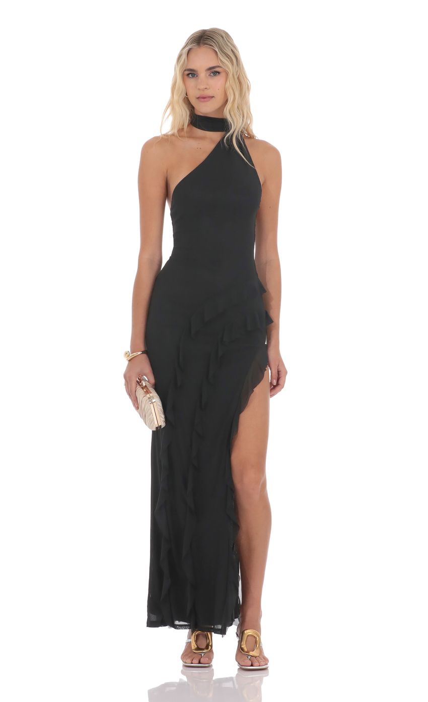 Picture Mesh Halter Scarf Maxi Dress in Black. Source: https://media-img.lucyinthesky.com/data/product-media/850xAUTO/dcfe21e3-13cc-4a69-80ad-fef60cf5bb22.jpg