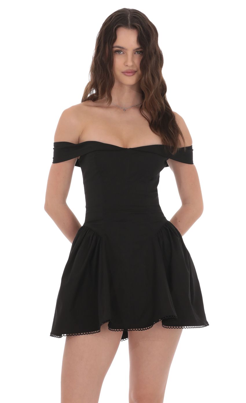Product image for Off Shoulder Fit and Flare Dress in Black