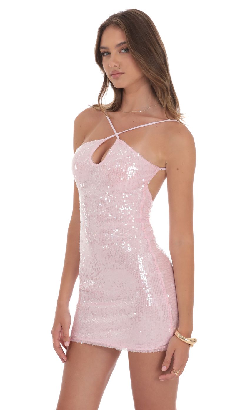 Product image for Sequin Keyhole Dress in Pink
