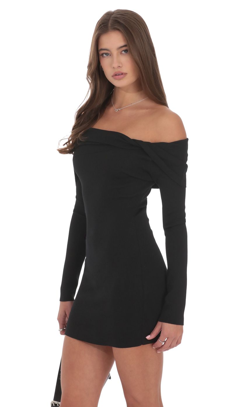 Product image for Ribbed Twist Off Shoulder Dress in Black