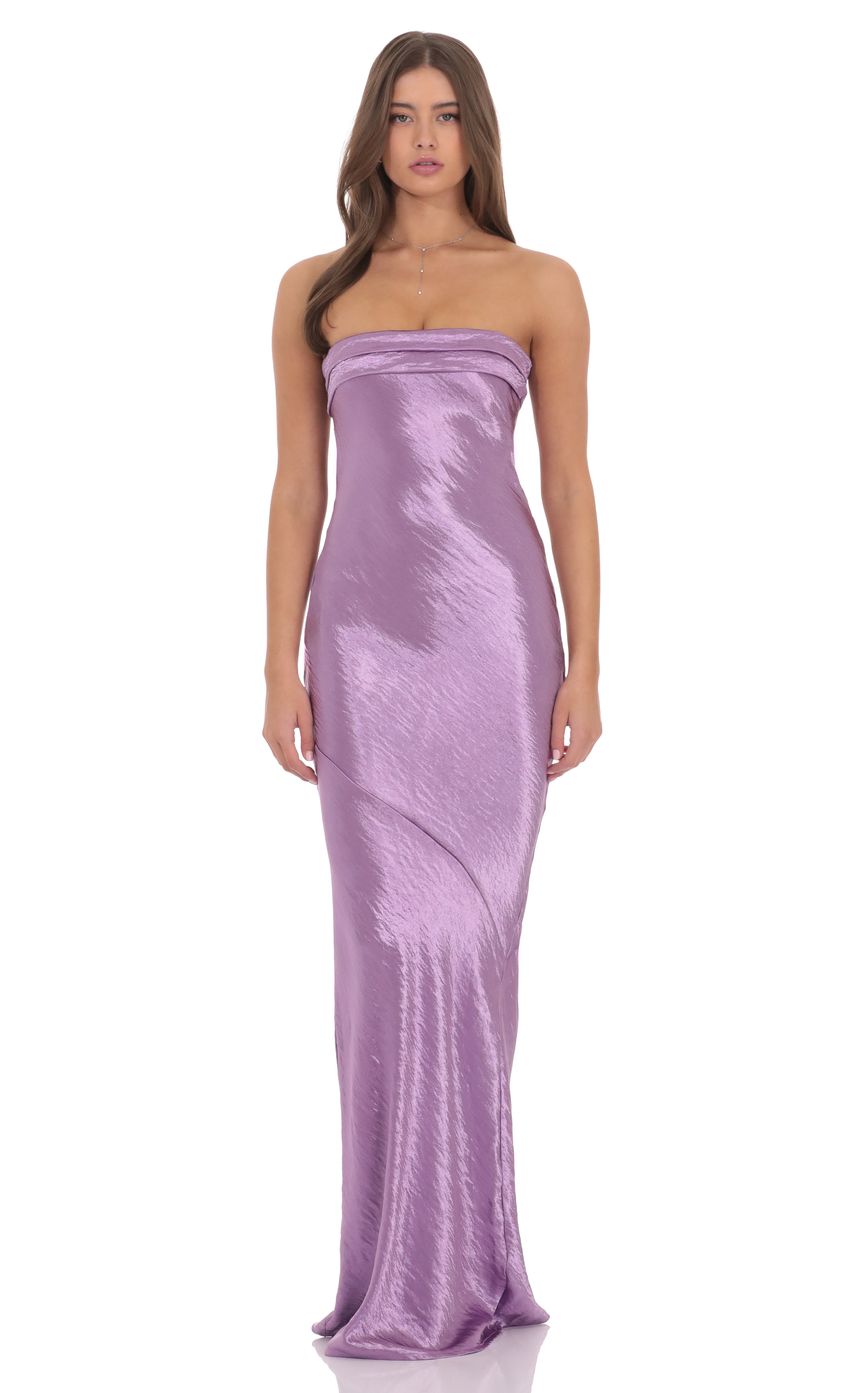 Product image for Crinkle Satin Open Back Maxi Dress in Purple