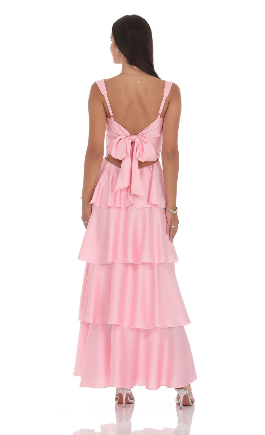 Product image for Satin Ruffle Maxi Dress in Pink