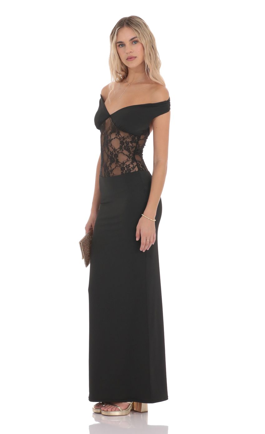 Picture Off Shoulder Lace Cutout Maxi Dress in Black. Source: https://media-img.lucyinthesky.com/data/product-media/850xAUTO/df2d9f4d-40e7-41a7-98ed-94de9907f6c5.jpg