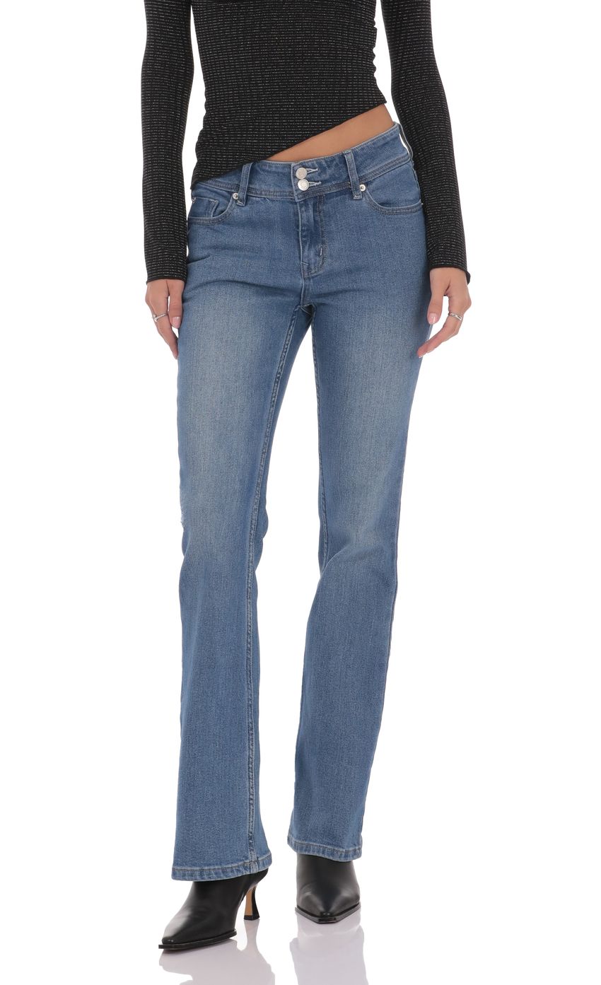Product image for Double Button Slim Flare Jeans in Blue