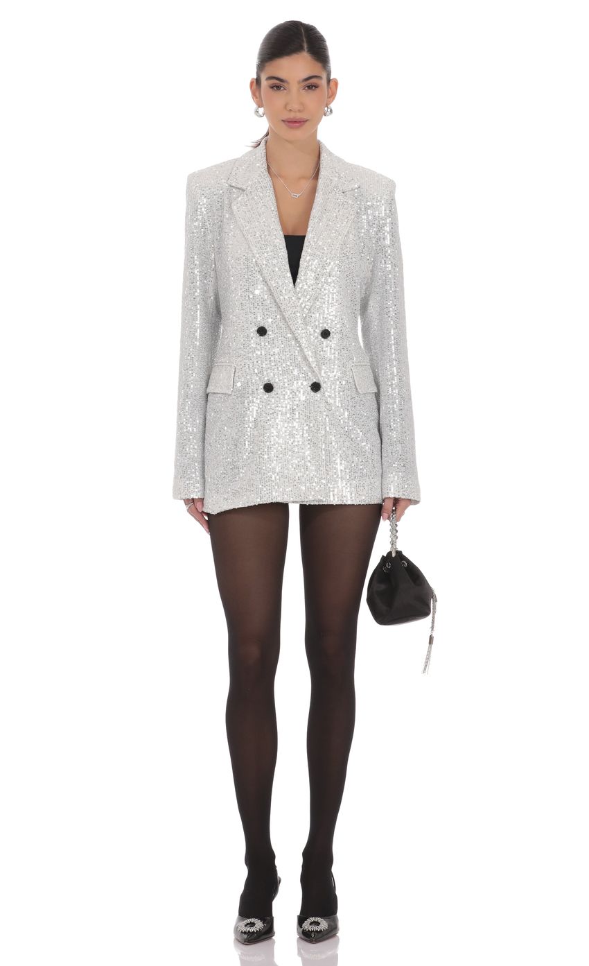 Product image for Double Breasted Sequin Blazer in Silver