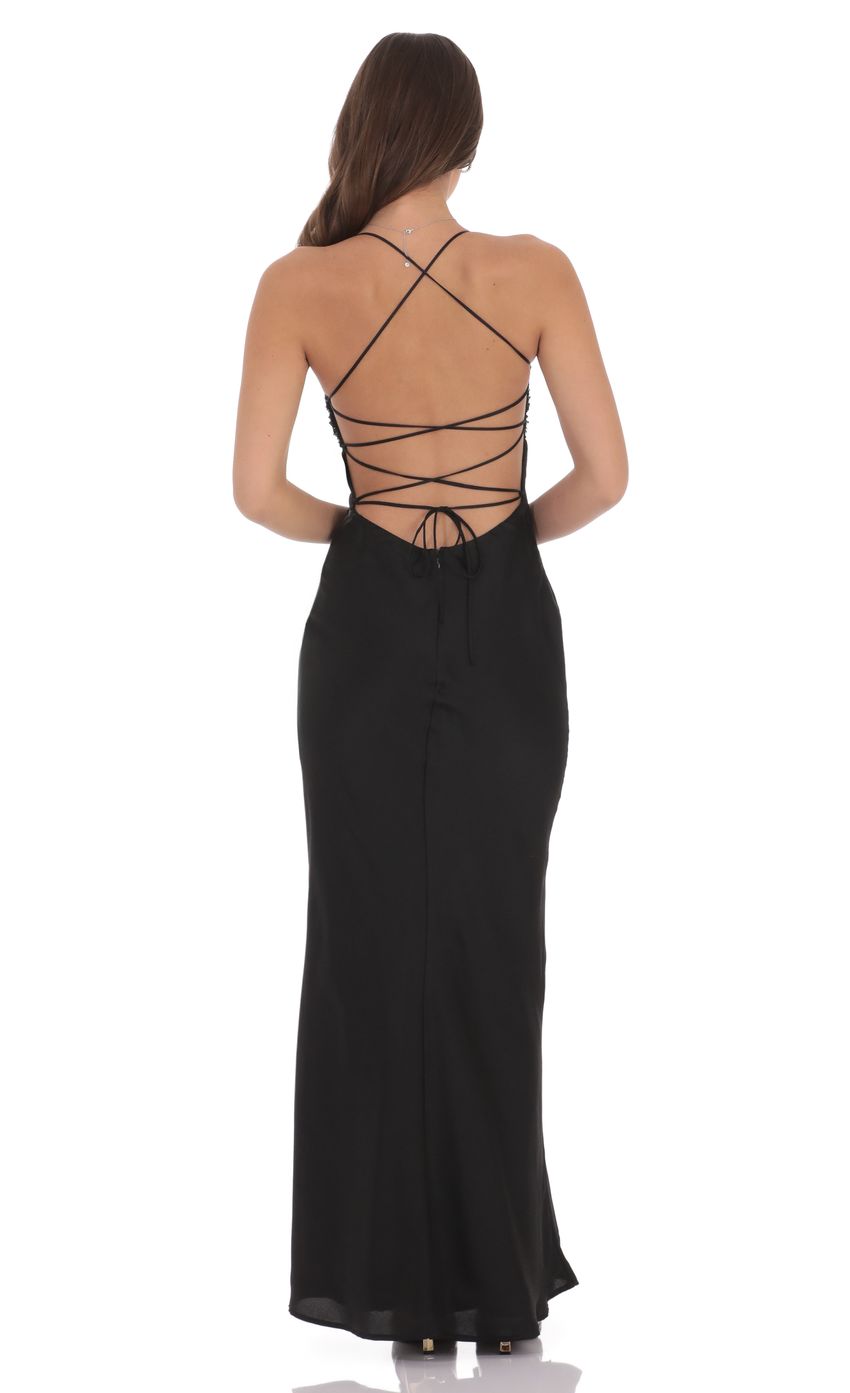 Product image for Sequin Bust Satin Maxi Dress in Black