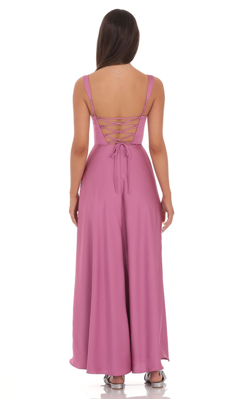 Product image for Satin Plunge Neck Corset Maxi Dress in Mauve