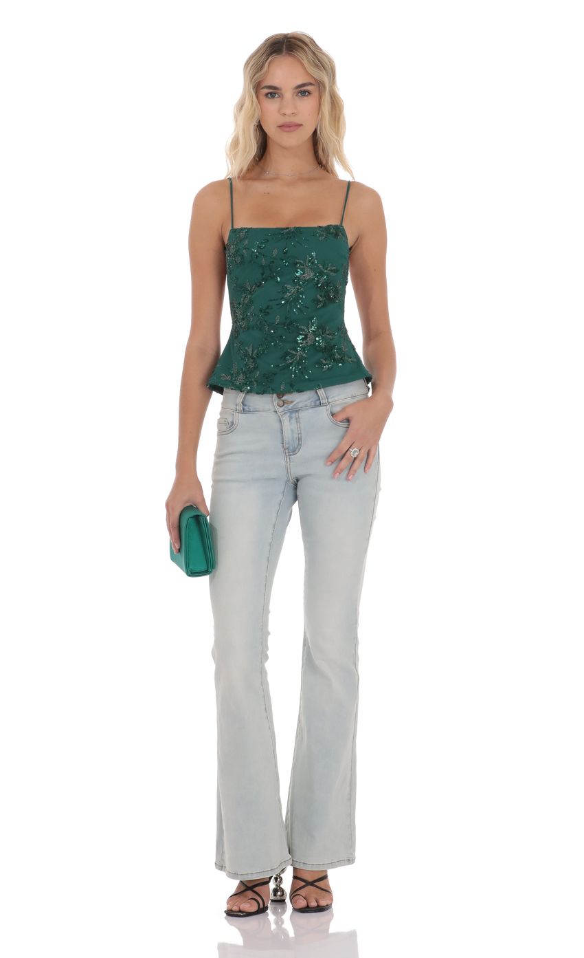 Product image for Embroidered Sequin Open back Top in Green
