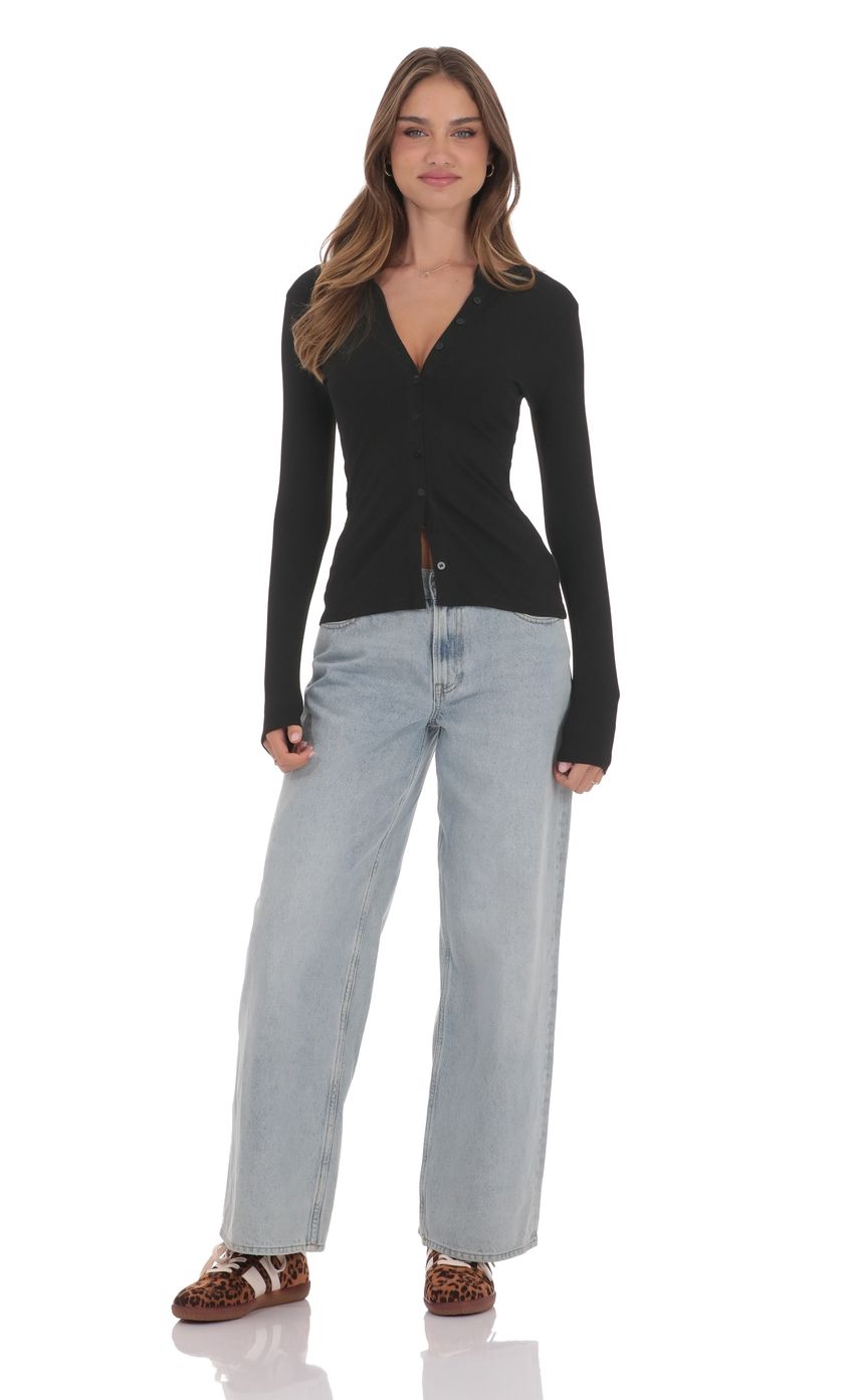 Изображение товара для Черный топ в рубчик с длинным рукавом