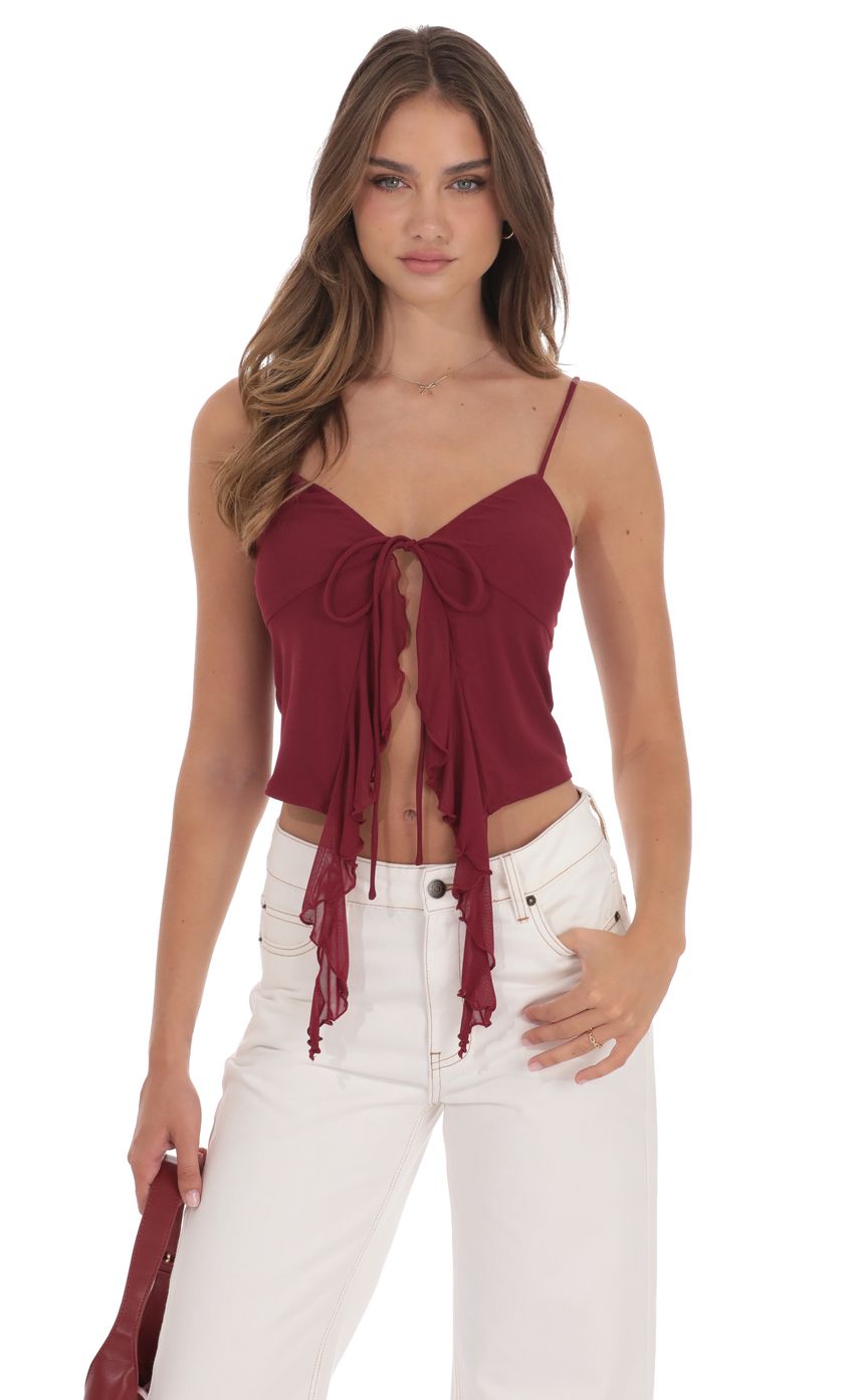 Product image for Mesh Front Tassel Top in Red