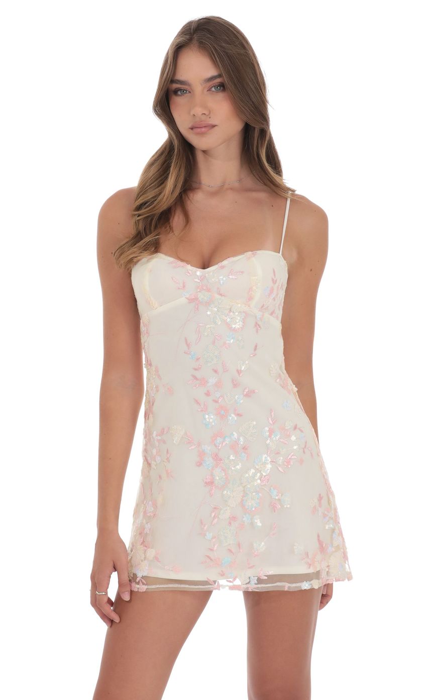 Product image for Embroidered Floral Babydoll Dress in Cream