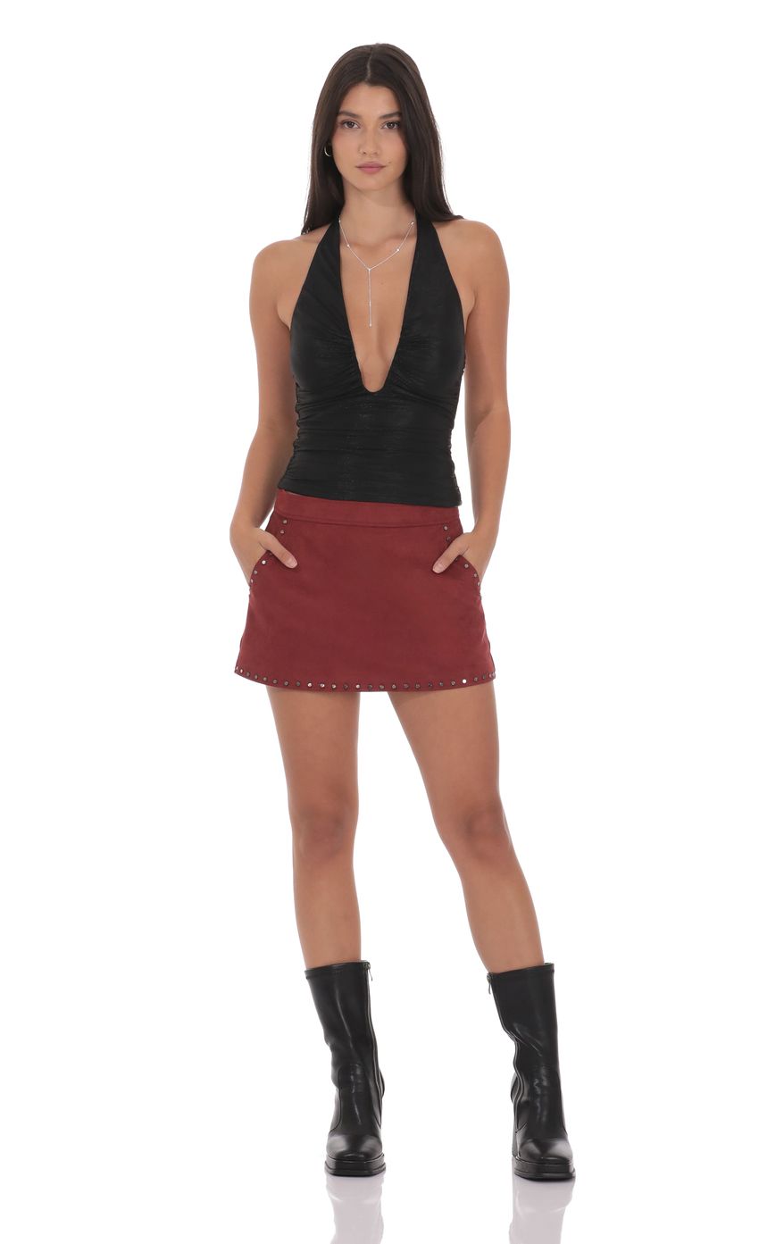 Product image for Studded Suede Skirt in Maroon