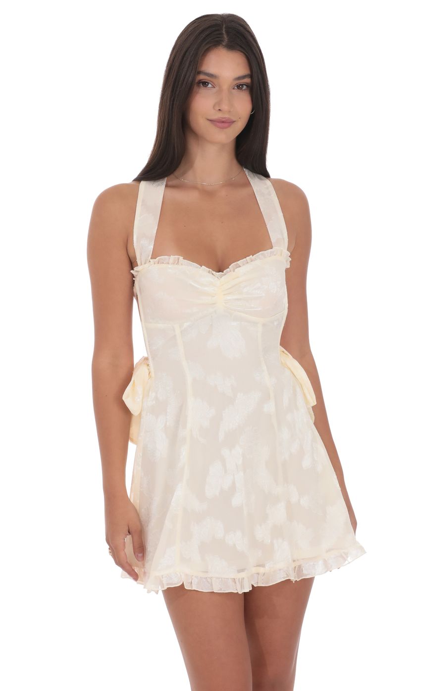 Product image for Floral Strappy Back Bows Dress in Cream