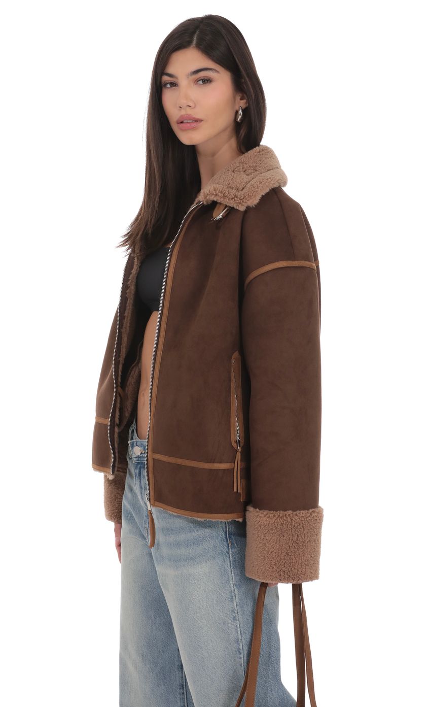 Product image for Suede Sherpa Lined Jacket in Brown