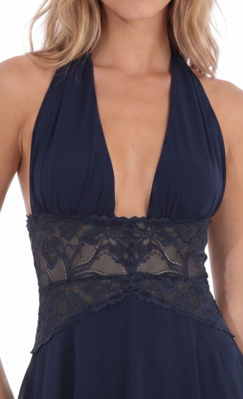 Product image for Lace Waist Halter Mini Dress in Navy