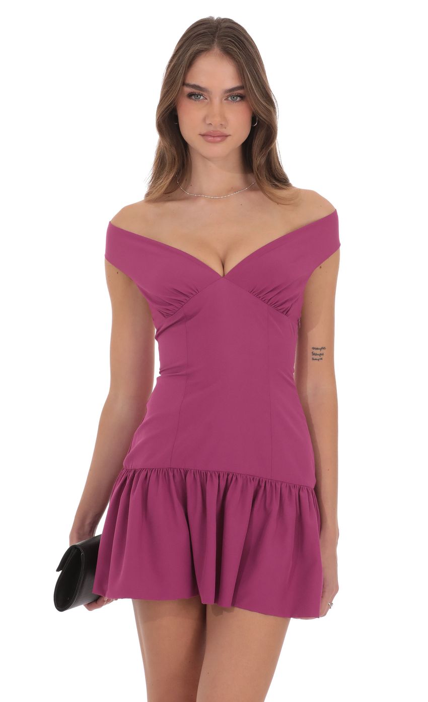 Product image for Off Shoulder Drop Waist Dress in Magenta