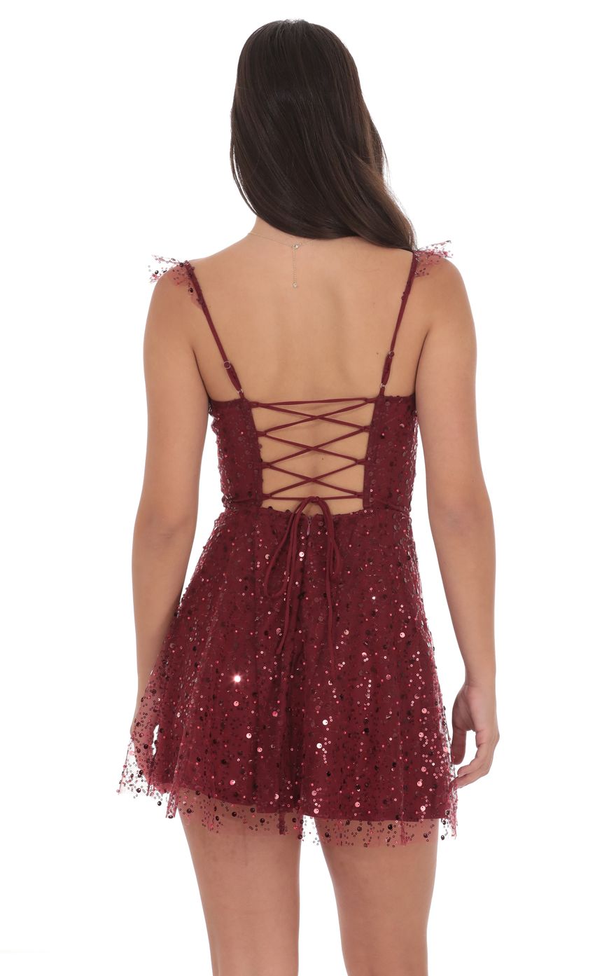Product image for Sequin Ruffle Strap A-Line Dress in Burgundy
