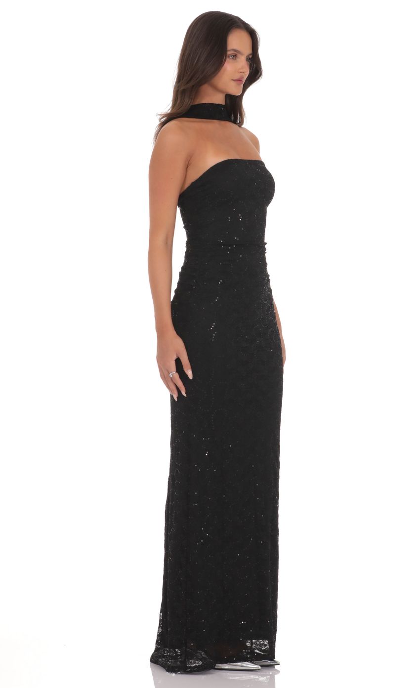 Product image for Sequin Scarf Lace Maxi Dress in Black
