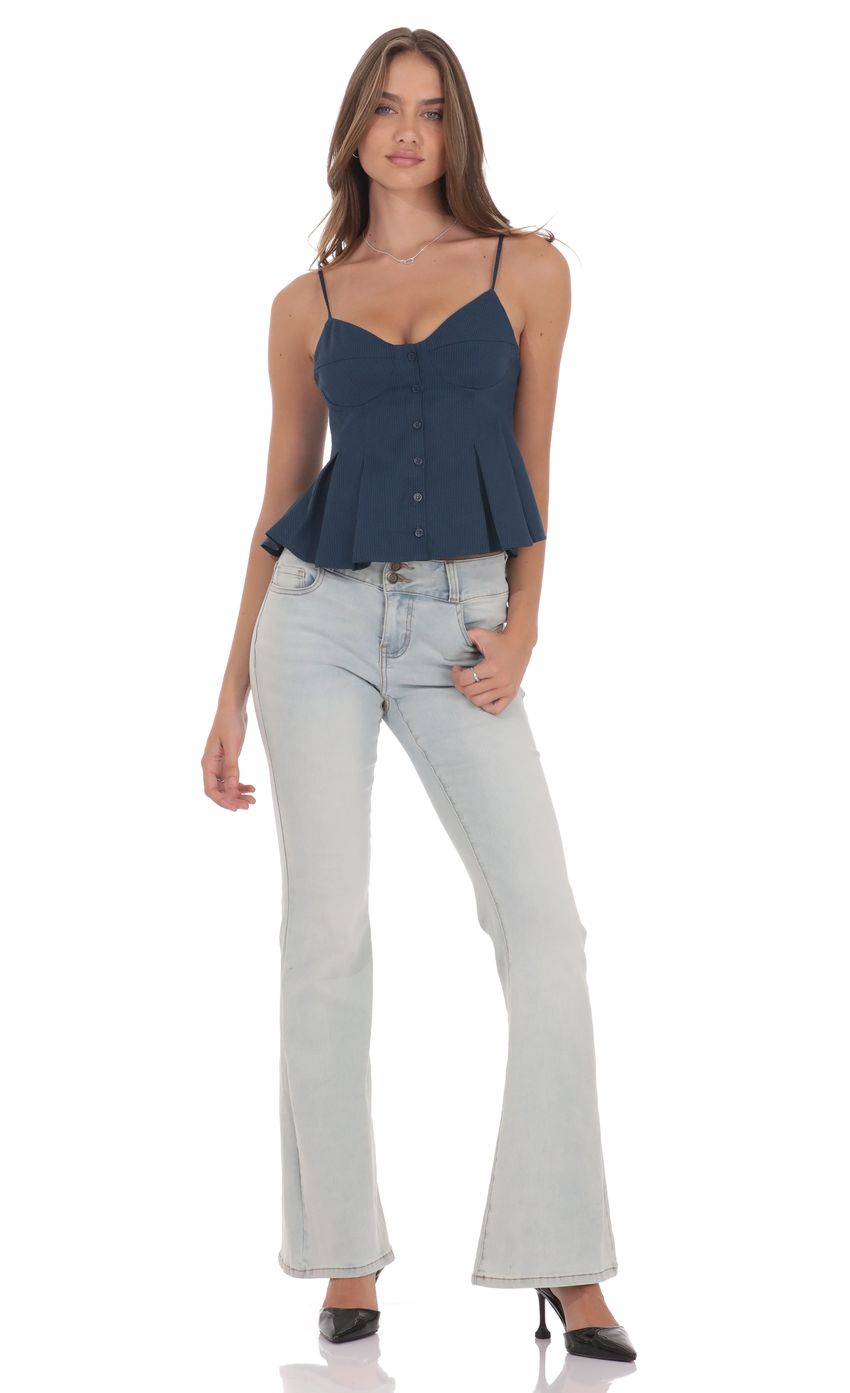 Product image for Pinstripe Pleated Flare Top in Navy