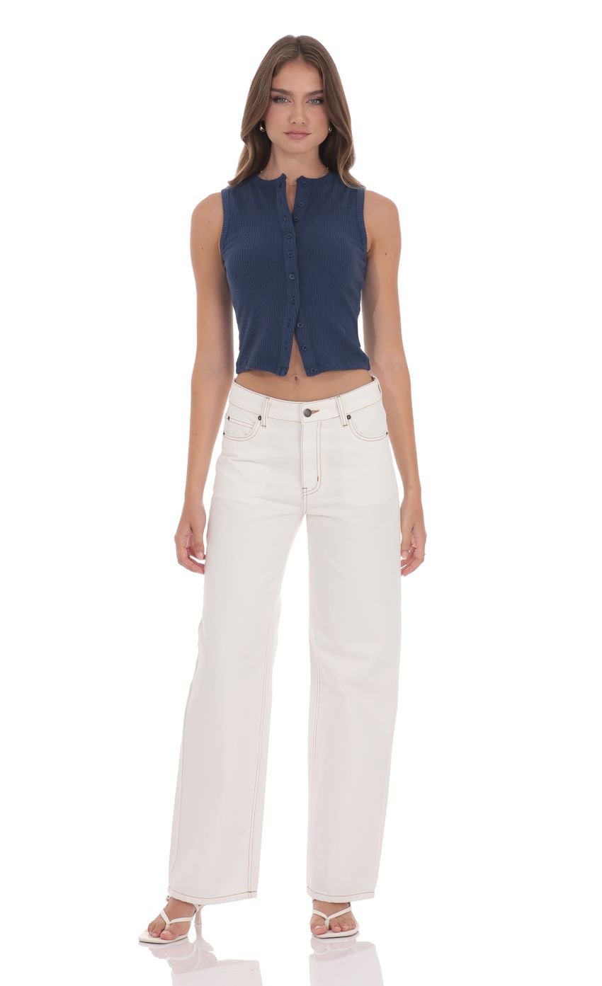 Picture Ribbed Button Top in Navy. Source: https://media-img.lucyinthesky.com/data/product-media/850xAUTO/e5129e26-e4f2-4ea0-980e-f2646e63adab.jpg