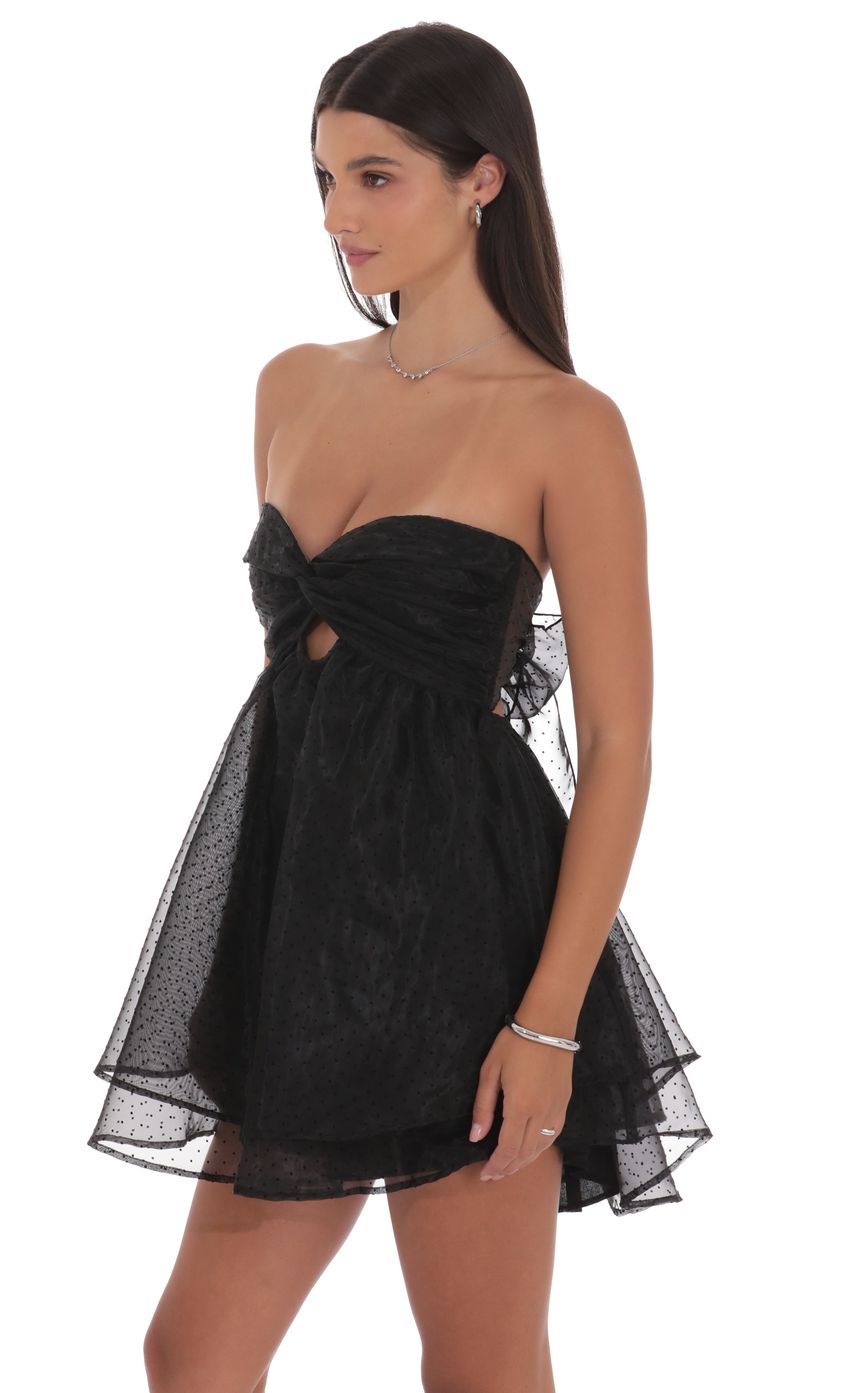 Product image for Dotted Cutout Babydoll Dress in Black