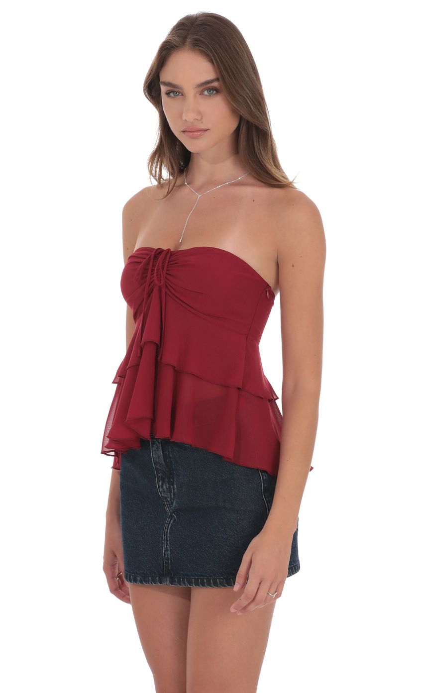 Product image for Chiffon Strapless Ruffle Top in Maroon