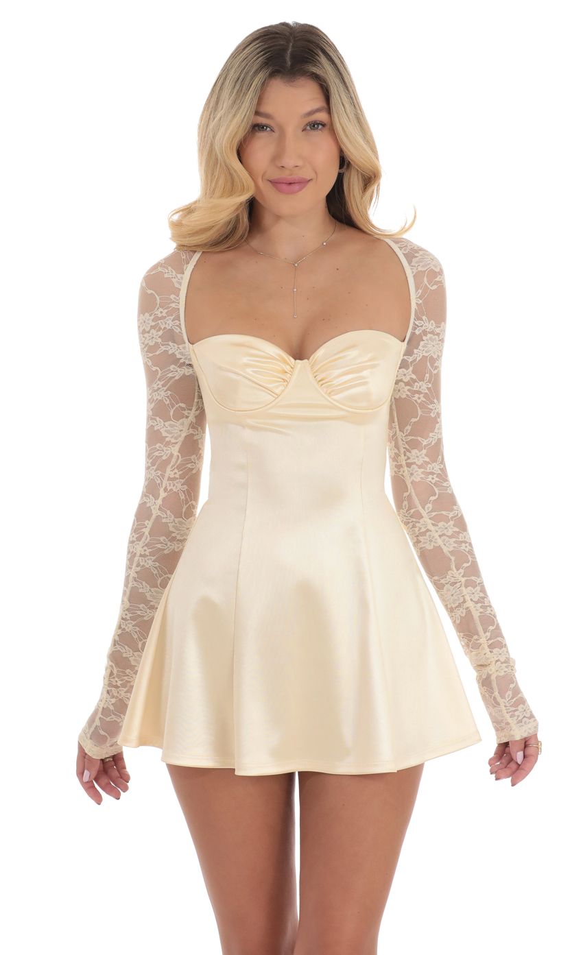 Изображение товара для Атласное платье с кружевными рукавами