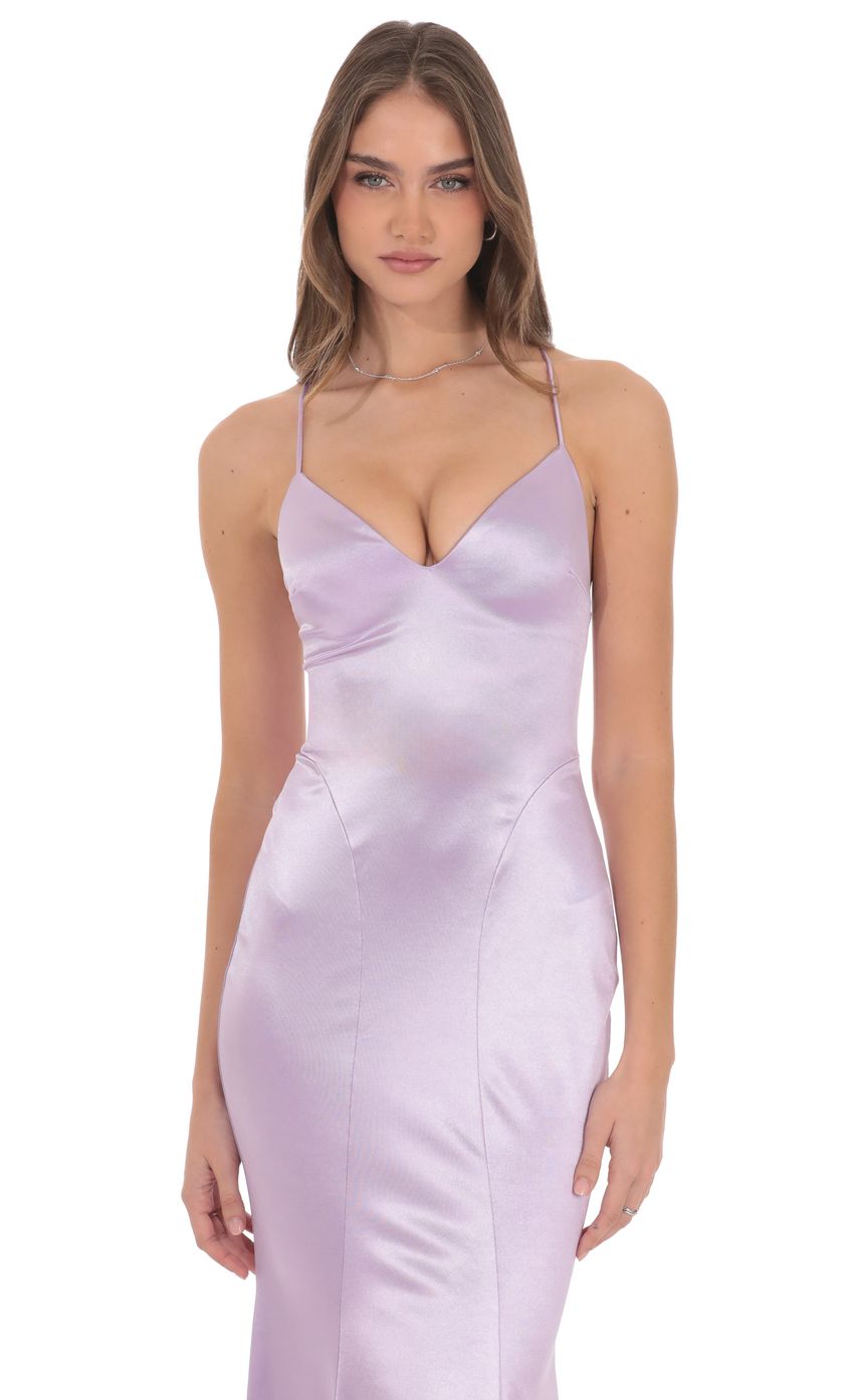 Product image for Satin Open Back Mermaid Maxi Dress in Lavender