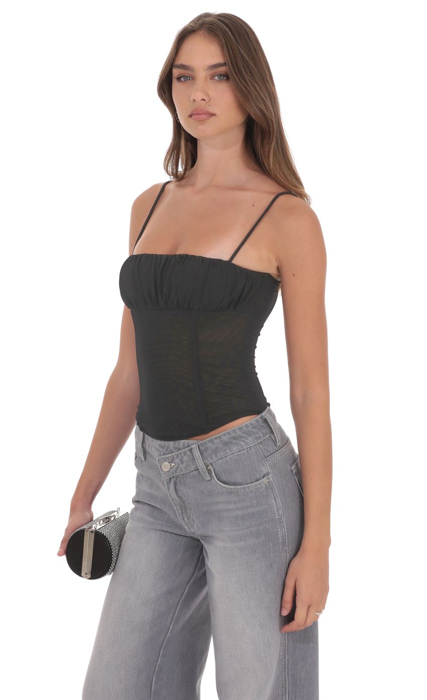 Product image for Ruched Mesh Top in Black