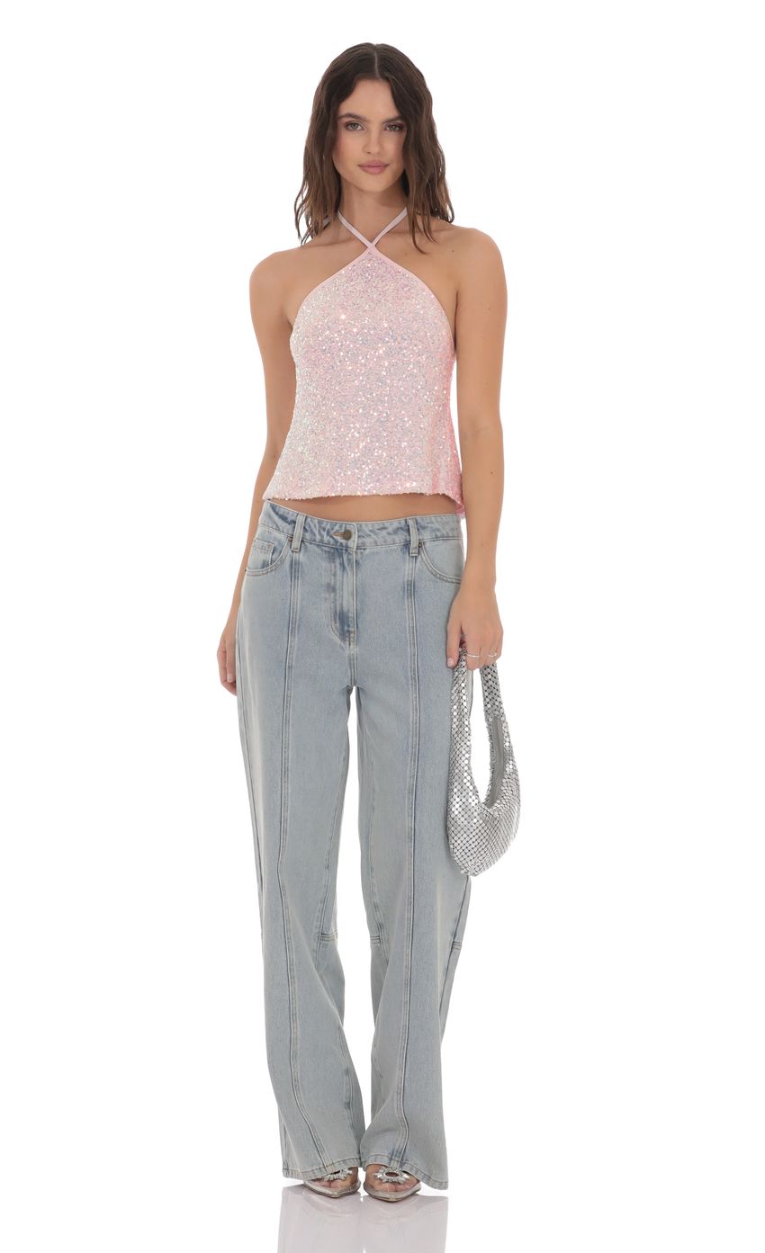 Product image for Sequin Halter Top in Pink