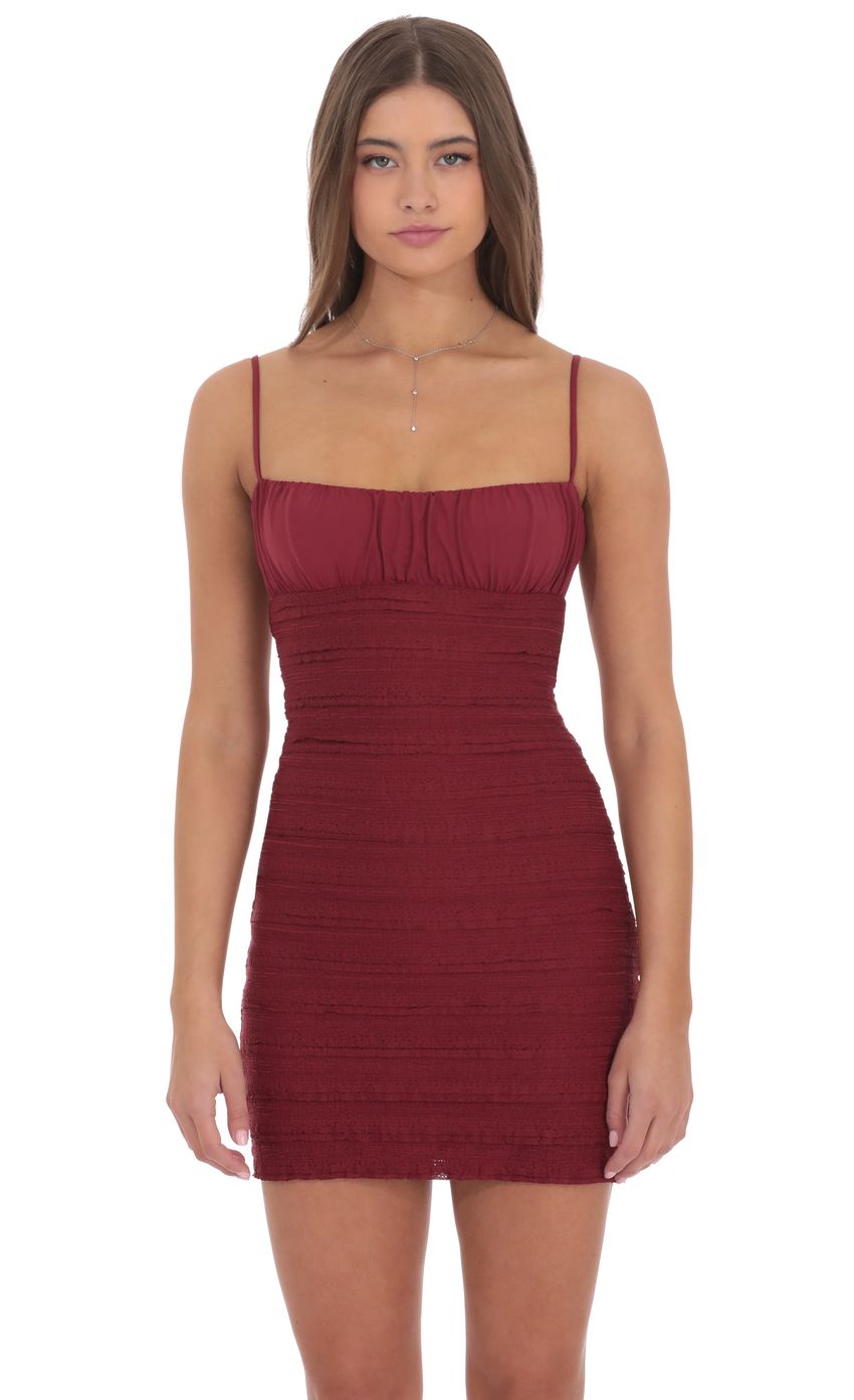 Product image for Crinkle Bodycon Dress in Burgundy