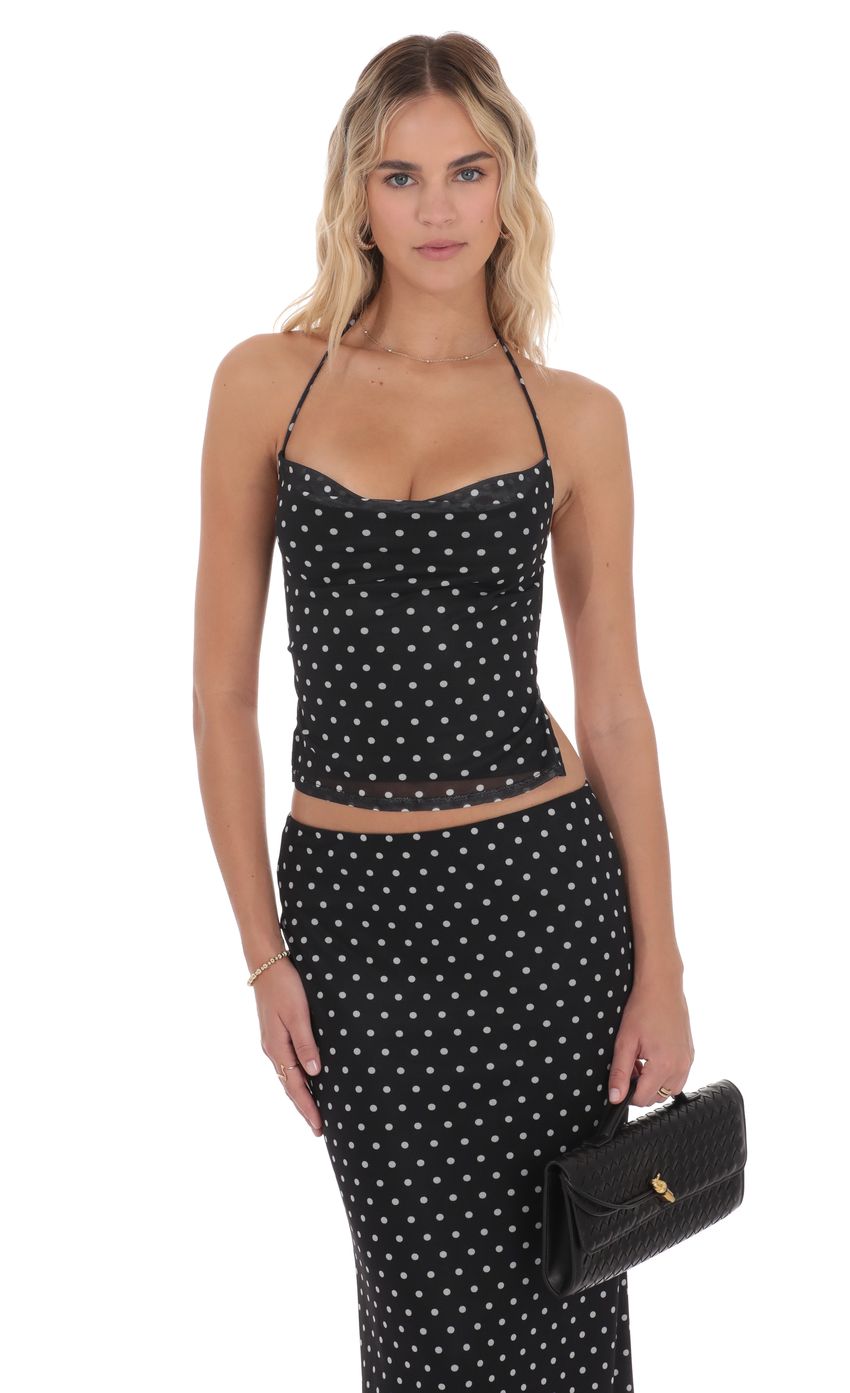 Product image for Polka Dot Cowl Neck Two Piece Set in Black