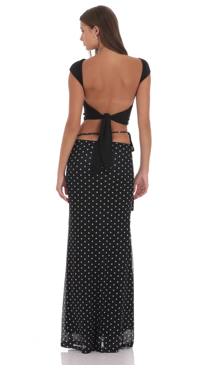 Product image for Mesh Polka Dot Wrap Maxi Skirt in Black