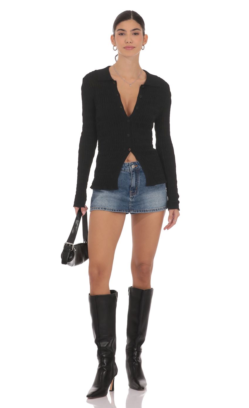 Product image for Textured Ribbed Top in Black