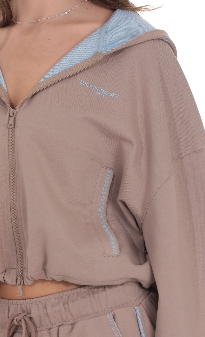 Product image for Two-Toned Cropped Hoodie in Taupe