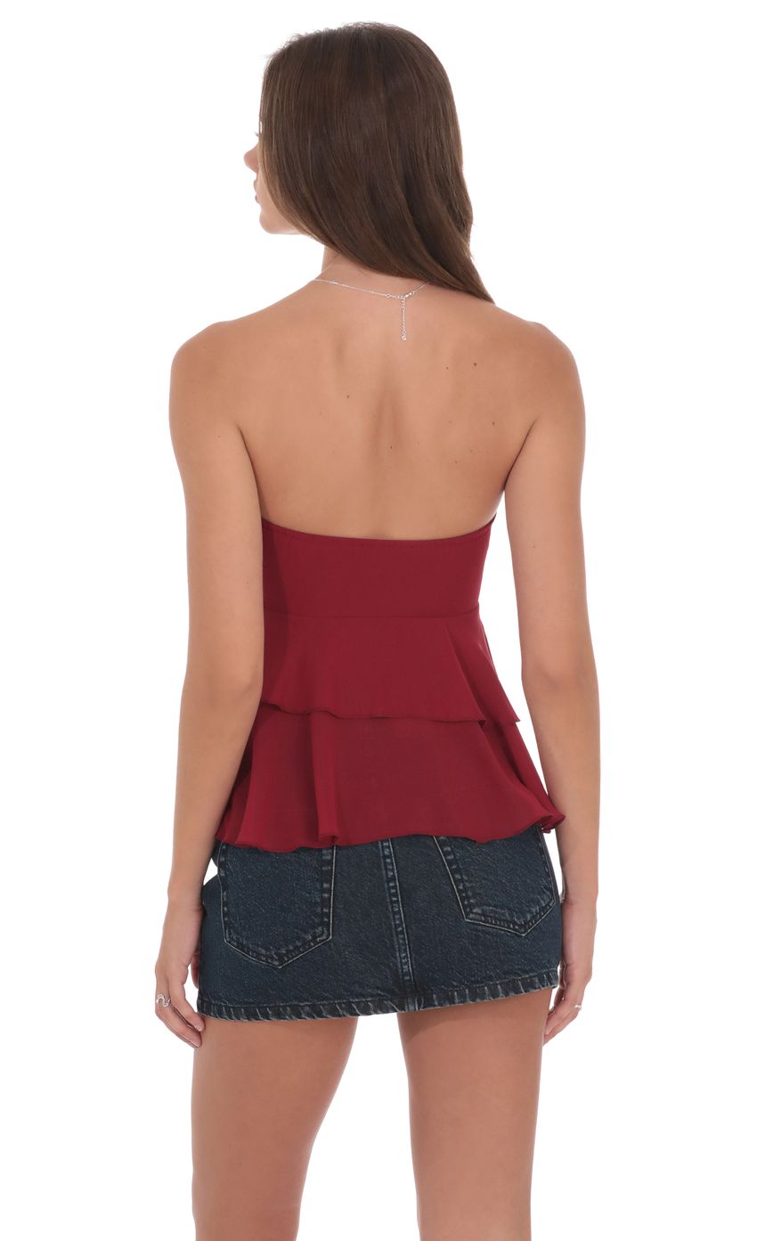Product image for Chiffon Strapless Ruffle Top in Maroon
